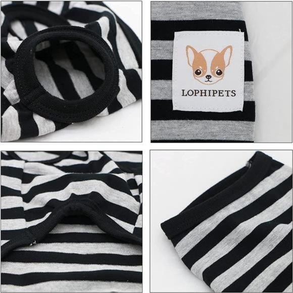 100% Cotton Striped Dog Shirts for Small Dogs Chihuahua Puppy Clothes Tank Vest - Picture 6 of 6